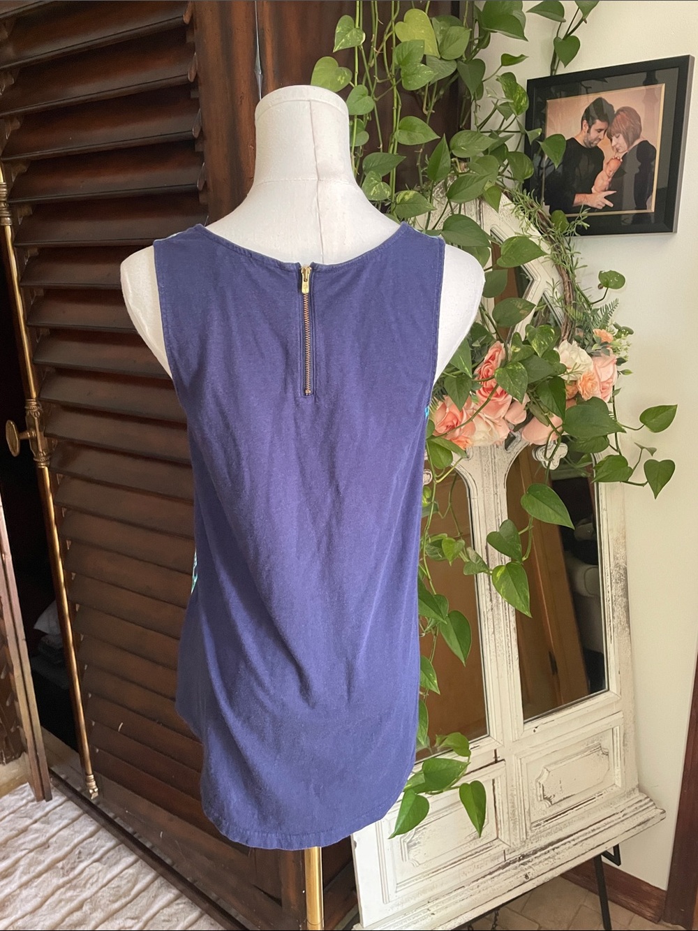 Lily Pulitzer Cotton Biased Tank Top Small Blue Teal Navy - Picture 6 of 8